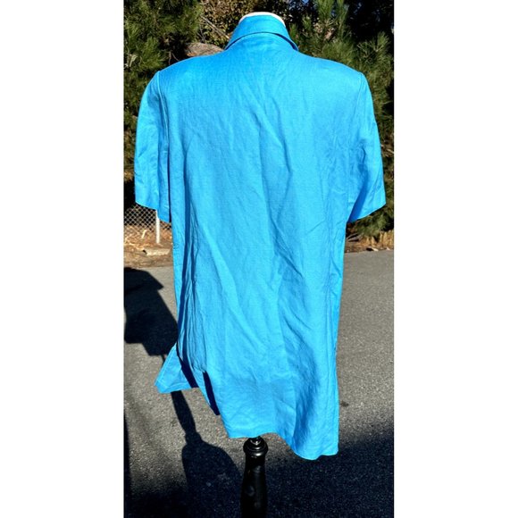 DressBarn Womens Blue 14W Dress Shirt Button Up Short Sleeve Padded Shoulder - Picture 3 of 16